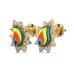 Pendientes de diamantes de la India Moissanite Lab-Grown & Natural Diamond Pendientes de plumas majestuosas de oro de lujo para looks llamativos - Product Image 2