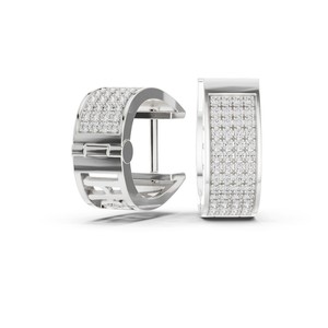 Pendientes de Aro Anchos con Moissanita Redonda y Pavé de 3 Filas, Plata de Ley 925, Rejilla de 104 Piedras - Product Image 2