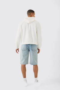 Vente en gros de chenille brodé sur mesure Sweats à capuche surdimensionnés à épaules tombantes 100% coton teint uni hiver pour hommes - Product Image 2