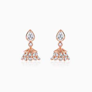ต่างหูเพชรหรูหรา jhumki ประดับเพชรสีโรสโกลด์สร้างขึ้นด้วยความงามที่ทันสมัยและสง่างาม - Product Image 1