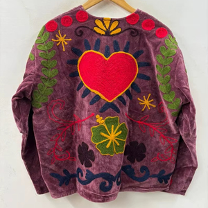 Womens Winter Heart Velvet Suzani Oversize Boho Chic <b>Jacket</b> 100% Cotton Shell Quick Dry Breathable <b>Bridesmaid</b> Gift Coat - Product Image 1