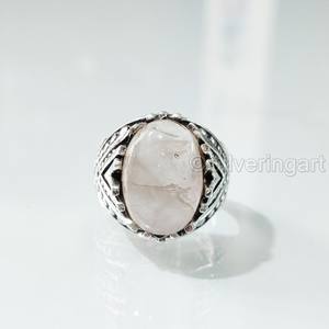 Bague en argent sterling 925 pour homme, en quartz rose naturel, pierre de naissance d'avril, toutes tailles, bijoux de mariage arabes, vente en gros - Product Image 4
