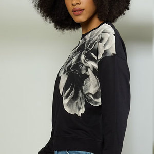 Coupe ample côtelé col rond 80% coton 20% polyester polaire côtelé poignets et sweat-shirt femme - Product Image 3