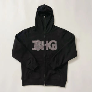 Custom Heavyweight 100% Cotton Retro Streetwear Men's <b>Hoodie</b> with Applique Embroidery, Screen Printing and Rhinestones - Product Image 6