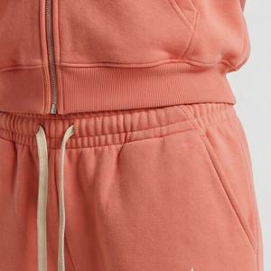 Ensemble 2 pièces pour femmes, décontracté, écologique, uni, pour l'hiver, entraînement, hauts courts à manches longues, pantalons de jogging courts, col à capuche, 100% coton - Product Image 5