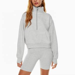 Venta al por mayor de calidad superior media cremallera cuello gota hombro sudadera con bolsillo Kangroo algodón poliéster Sudadera Mujer - Product Image 1