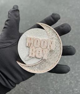 Pendentif personnalisé Hiphop Moon Boy avec n'importe quelle lettre CZMoissanite Rond Diamant 3D ice Out /Dream Pendentif en argent sterling 925 - Product Image 1