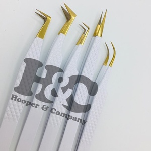 Pince à épiler Logo personnalisé Extension de cils en or Pince à épiler en acier inoxydable Outil personnalisé pour les extensions de volume de cils Pointe inclinée vison - Product Image 6