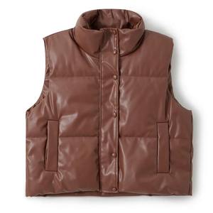 Chaleco de plumón Natural negro para mujer, chaqueta de piel de oveja estampada de cuero, ropa de invierno, chalecos sin mangas acolchados, Material de relleno de algodón - Product Image 4