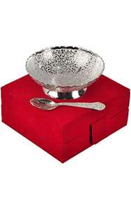 Magnifique bol ethnique tendance en plaqué argent au prix de gros bol et cuillère en argent plaqué or ensemble de 2 pour la décoration intérieure - Product Image 2