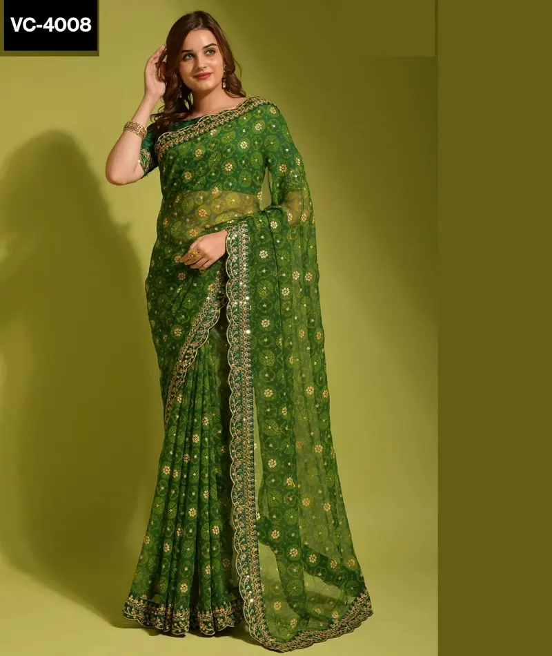 Ấn Độ dân tộc mặc georgette voan với hoa in và lá làm việc Saree với nặng bangalory satin áo mảnh cho phụ nữ