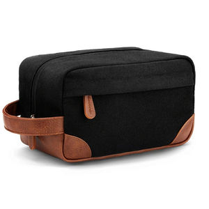 Trousse de toilette écologique en toile et cuir de grande capacité pour hommes, pochette de voyage pour organisateur de maquillage avec fermeture à glissière - Product Image 6