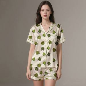 Ensemble pyjama 2 pièces en satin de soie de luxe pour femmes, été printemps, respirant, léger, confortable - Product Image 3