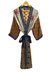 Summer Wear Bathrobe Silk Sari Kimono Vintage Sari <b>Robe</b> Soft <b>Beach</b> Party Gown Indian Handmade Silk Kimono - Product Image 2