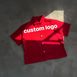 Custom 100% CottonRed button-down short-sleeved <b>shirt</b> with custom white embroidery and printed logo Men's <b>T</b>-<b>Shirts</b> - Product Image 1