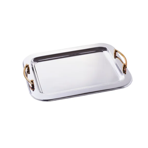 Plateau de service en acier inoxydable vintage fait à la main avec poignée pour les fêtes de mariage plat de service et assiette - Product Image 1
