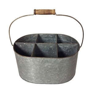 Grand caddie galvanisé avec séparateurs pour table de pique-nique transportant sauces condiments boissons assiettes couverts serviettes - Product Image 1