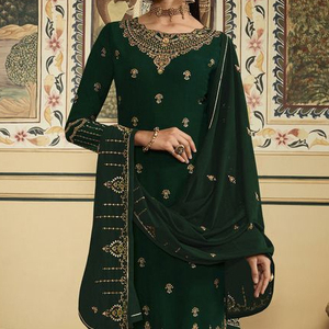 NEW---ELEGANT & STYLISH LONG KURTA & SALWAR ON SILK FABRIC EMBELLISH CRYSTAL GLASS BEADS, DABKA WORK for Party-WEAR @ 2022 - Product Image 1