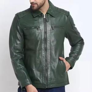 Chaqueta de cuero de talla grande al por mayor, chaqueta de cuero para uso en exteriores, chaqueta de cuero para hombre con cuello vuelto - Product Image 1