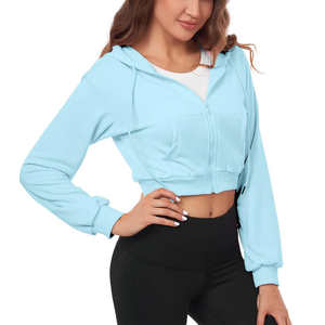 Sudadera con Capucha de Algodón de Alta Calidad para Mujer, para la Temporada de Otoño, Personalizable, con Cierre Completo, Estilo Corto, Sudadera Larga con Capucha para Mujer - Product Image 5