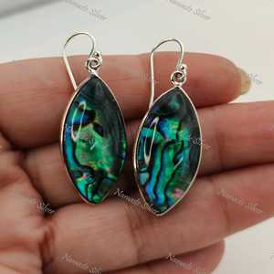Abalone <b>dangle</b> <b>earrings</b>, <b>sterling</b> <b>silver</b> Paua Shell marquise boho jewelry - Product Image 4