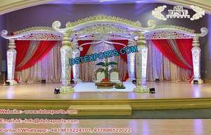 Dernier Kanyadanam Mandapam pour les mariages du sud de l'Inde Magnifique mariage Mandap Design Royal Fusion Wedding Mandap Cum Stage Setup - Product Image 3