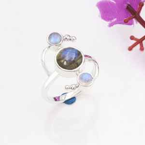 Anillo de plata esterlina con piedra lunar labradorita, anillo de piedras preciosas hecho a mano, anillo de piedra natal, regalo para mujer, joyería de Navidad - Product Image 6