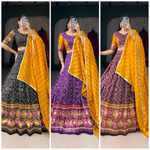 ชุดผ้าพันคอผ้าไหมทัสซาร์พิมพ์ลายชุด lehenga choli อินเดียใต้ฟอยล์งานแต่งงานแบบดั้งเดิมงานปาร์ตี้อินเดีย - Product Image 4