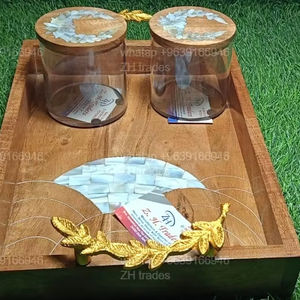 Ensemble de service en acrylique artisanal, plateau en bois incrusté de nacre, récipient de stockage alimentaire, édition cadeau d'affaires classique - Product Image 1