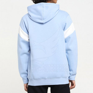 Sweat-shirt à capuche bleu clair pour homme, design color block, coupe classique, style décontracté, respirant, en polyester French Terry - Product Image 3