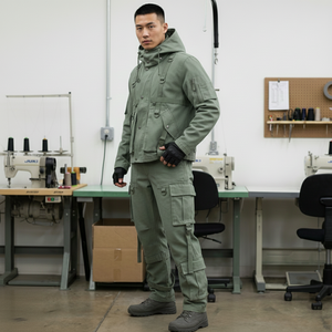 Conjunto de Pantalones y Chaqueta Cargo Táctica de Algodón Grueso para Hombre, Estilo Techwear, con Múltiples Bolsillos, Correas con Hebilla, Estilo Urbano, Lavado Ácido - Product Image 1