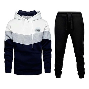 Ensemble de survêtement décontracté pour homme à capuche imprimé 2 pièces Color Block Streetwear Polyester/Coton Coupe-vent Pantalon de survêtement - Product Image 3