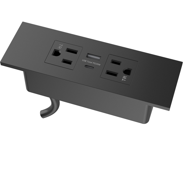 ETL Approved 15A Current USB-C Power Socket 2 Outlets 2 USB Ports Desk Mount Table Recessed Office/ Home Furniture Accessory