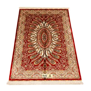 YUXIANG 4*6ft Handmade Area Rug Luxury Hand Knotted Silk India Rug Small Size Handmade Silk Carpet