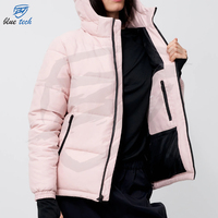 Veste matelassée personnalisée pour femme, hiver, fermeture éclair, imprimée, tricotée, 100% polyester, légère, imperméable, grande taille, rembourrée de coton, à capuche