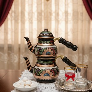 Tetera Pequeña de Cobre Esmaltado con Tapa y Asa, Material Metálico - Product Image 1