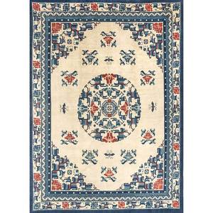 Tapis en laine noués à la main Pechino Ivory, motifs médaillon rectangulaires en puzzle pour la maison, le salon, le couloir, l'entrée - Car-PAEM-446 - Product Image 1