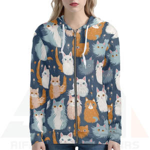 Sudadera con Capucha de Felpa para Mujer, Diseño Estético con Estampado de Gatos, Bolsillos, Suave y Cómoda, Ropa Casual de Invierno, Personalizable - Product Image 3