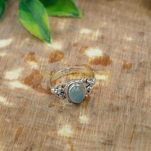 แหวนเงินแท้ 925 ประดับพลอยบลูแคลซิโดนี |   แหวนดีไซน์เนอร์วินเทจทำมือ |   เครื่องประดับเงินขายส่ง - Product Image 2