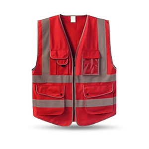 Gilet de travail haute visibilité unisexe en coton respirant orange fluo avec poches et fermeture éclair pour travaux de construction et de circulation - Product Image 3