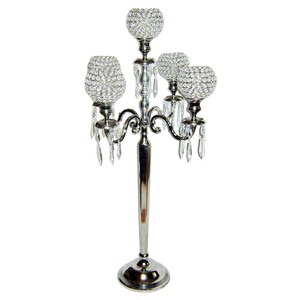 Candélabre en métal plaqué or brillant avec 5 bras Design unique Décoration de centre de table et candélabres faits à la main décorés de mariage - Product Image 6
