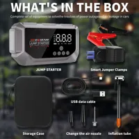 Démarreur de voiture portable, moniteur de pression des pneus 150 PSI, gonfleur de pneus, alimentation de secours pour batterie, batterie externe, clip intelligent, LED