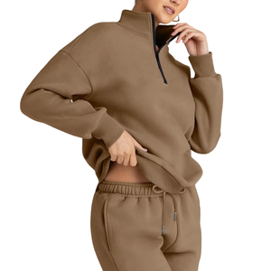 Ensembles de mode pour femmes à la mode Logo personnalisé survêtement d'hiver survêtements décontractés respirant col montant 100% coton écologique - Product Image 6