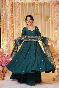 ATRACTIVE GEORGETTE BORDADO DIAMANTE PIEDRA TRABAJO VESTIDO FONDO CON DUPATTA LIMÓN - Product Image 5