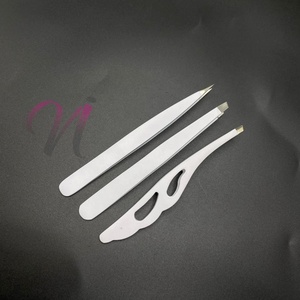 Herramientas de belleza profesional de calidad superior al por mayor, juego de pinzas para cejas inclinadas hechas a mano de acero inoxidable, tijeras de Color blanco - Product Image 2