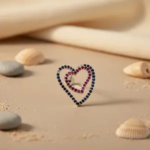 Pendientes de Plata 925 con Forma de Corazón y Circonita, Rubí y Zafiro, Joyería para Mujer, Regalo para Compromiso, Boda, Aniversario, Fiesta - Product Image 3