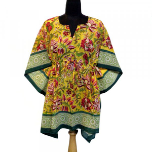 Top Quality <b>Kaftan</b> Dresses Free Size Pure Cotton Hand Block Printed Fashionable Beach <b>Kaftans</b> for Sale at Lowest Price - Product Image 3