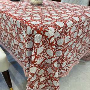 Mantel Floral rojo de 100% algodón hecho a mano, tamaño personalizado para decoración de fiesta de boda de Hotel en casa, diseño Floral impreso en bloque - Product Image 2