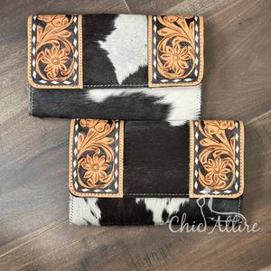 Cartera de cuero artesanal vintage de alta calidad, diseño Floral, cuero de vaca con pelo, tarjeta de crédito, uso diario, bolso de mano para mujer - Product Image 1
