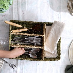 Seagrass <b>cutlery</b> divided tray sea grass silverware holder woven straw utensil storage caddy - Product Image 2
